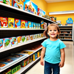 Busy Toy Store Aisle**

"A brightly lit toy store aisle filled with various toys and playsets. A child, fully clothed in jeans and a t-shirt, is excitedly looking at a large, colorful toy kitchen set. Background features shelves stocked with board games, stuffed animals, and building blocks. Safe for work, appropriate content, family-friendly, professional photography, perfect anatomy, natural proportions, fully clothed."

**